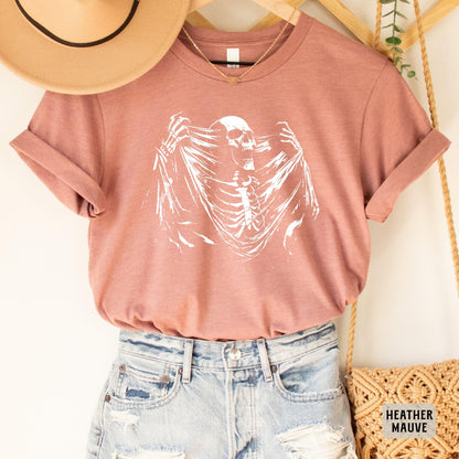Skeleton Ripping Shirt Rib Cage Shirt Halloween Shirt Spooky Skeleton Shirt Y2k Skull Shirt