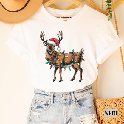 Reindeer Christmas Shirt Merry Xmas Shirt Santa Hat Deer Shirt Christmas Party Gift Vintage Christmas Shirt