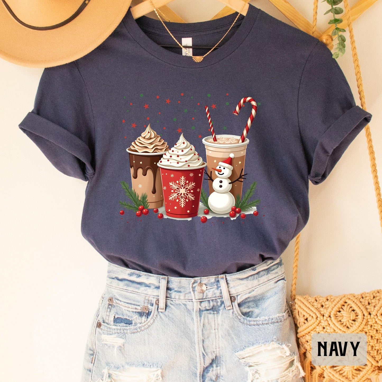 Christmas Hot Cocoa Shirt Xmas Coffee Shirt Christmas Party Shirt  Hot Chocolate Crew Shirt Retro Christmas Shirt