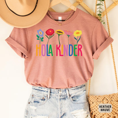 Hola Kinder Shirt Bilingual Teacher Gift Maestra Shirt Latina Shirt ESL Teacher Shirt