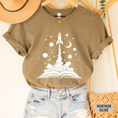 Books and Space Shirt Astronomy Shirt Book Lover Gift Science Teacher Shirt Bookish Shirt