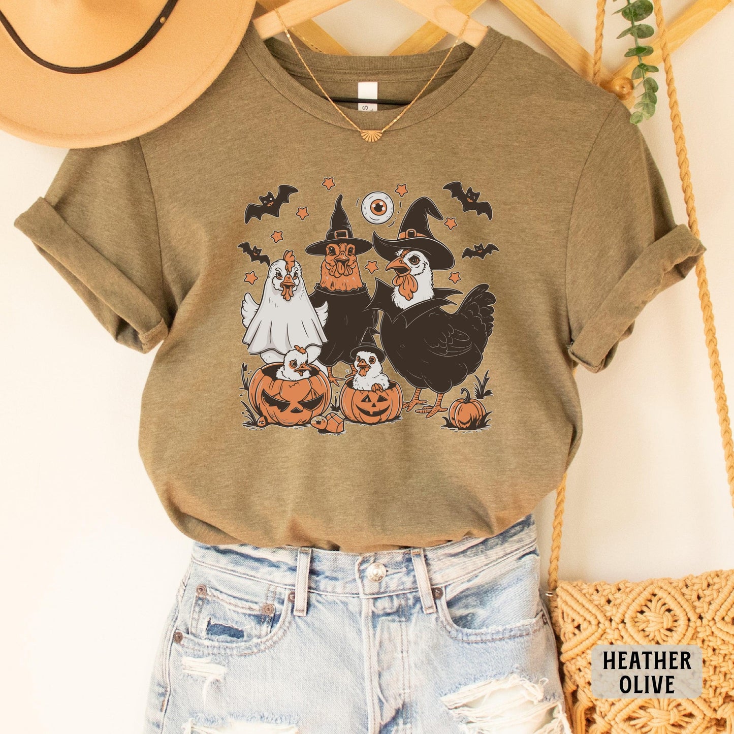 Ghost Chickens Shirt Spooky Chicken Shirt Halloween Shirt for Women Funny Farmer Shirt