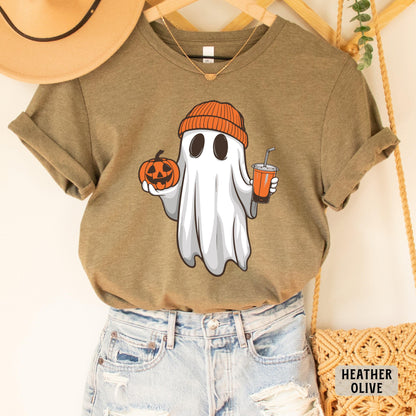 Ghost Drinking Coffee Shirt Coffee Lover Shirt Halloween Party Shirt Fall Coffee Shirt