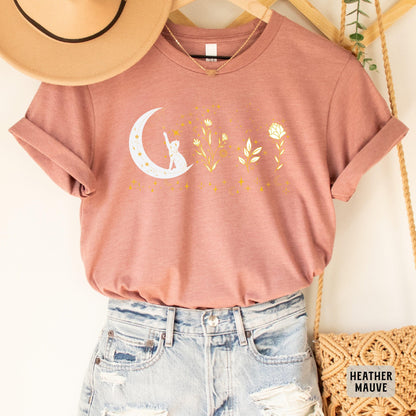 Celestial Cat Shirt Floral Moon Themed Shirt Cat On The Moon Shirt Mystical Shirt Spiritual Moon Shirt