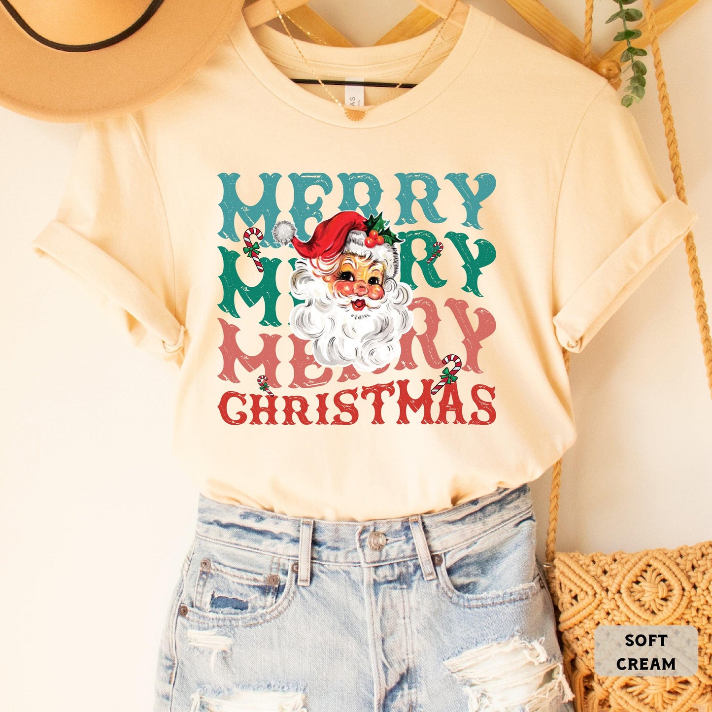 Merry Christmas Shirt Santa Claus Shirt Christmas Family Shirt Women Christmas Gift Retro Holiday Shirt