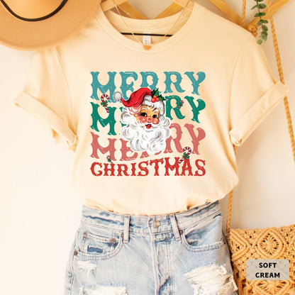 Merry Christmas Shirt Santa Claus Shirt Christmas Family Shirt Women Christmas Gift Retro Holiday Shirt