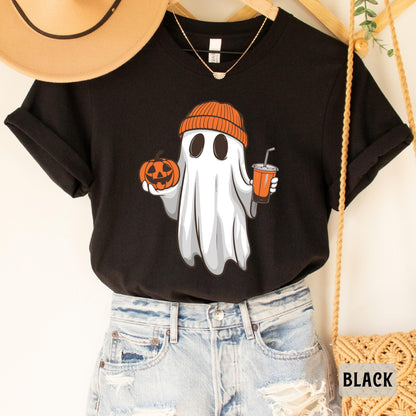 Ghost Drinking Coffee Shirt Coffee Lover Shirt Halloween Party Shirt Fall Coffee Shirt