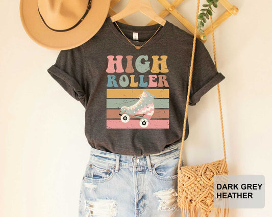 Roller Skating Retro Shirt High Roller Shirt Old School Vintage Roller Derby Shirt