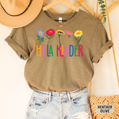 Hola Kinder Shirt Bilingual Teacher Gift Maestra Shirt Latina Shirt ESL Teacher Shirt