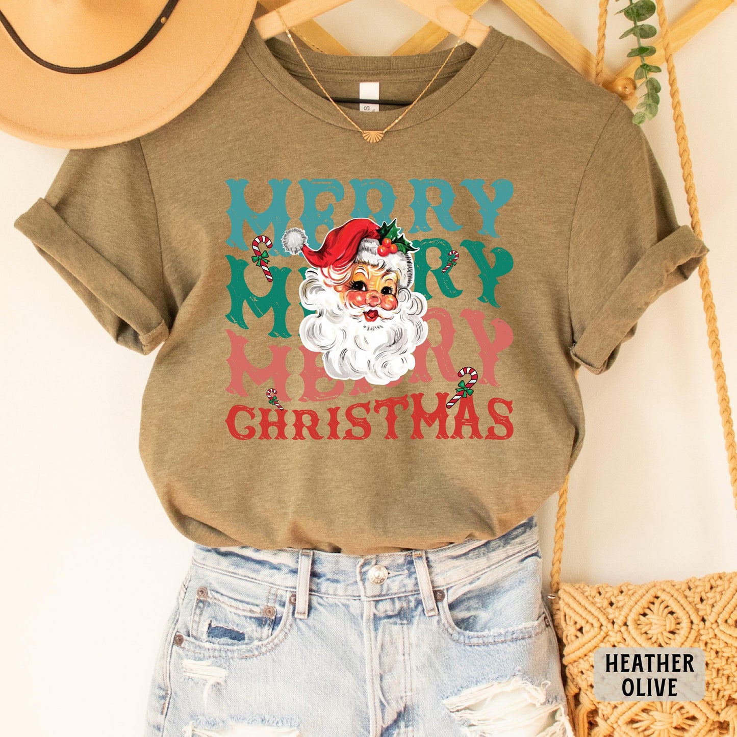 Merry Christmas Shirt Santa Claus Shirt Christmas Family Shirt Women Christmas Gift Retro Holiday Shirt