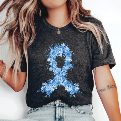 Diabetes Floral Blue Ribbon Shirt Diabetes Support Shirt Type 1 Diabetes Gift Diabetes Awareness T-Shirt