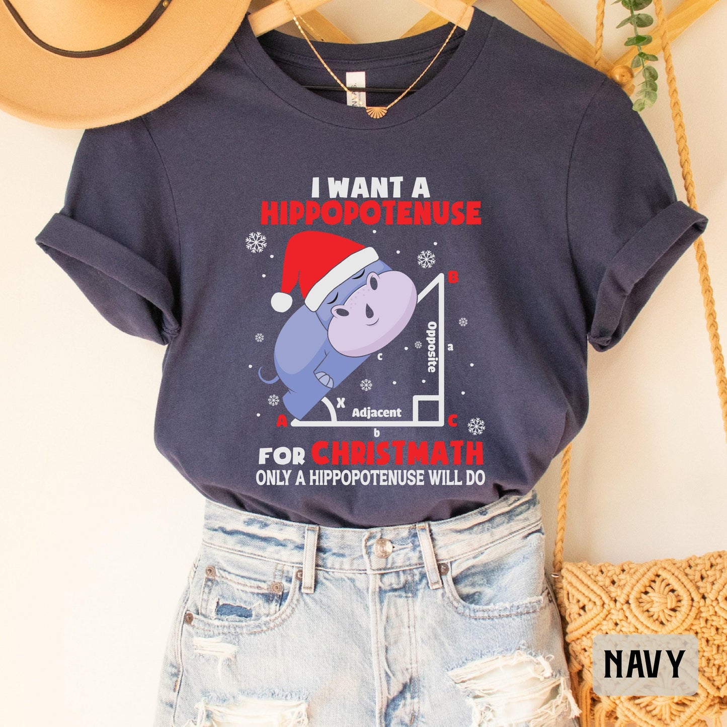 Funny Geometry Shirt I Want A Hippopotenuse For Christmas Shirt Hippo Santa Hat Shirt Christmas Math Teacher Gift