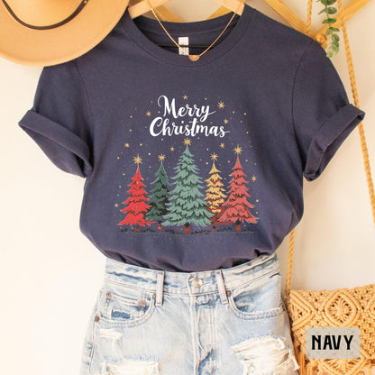 Merry Christmas Trees Shirt Holiday Shirt Christmas Family Shirt Womens Christmas Party Shirt Winter Shirt