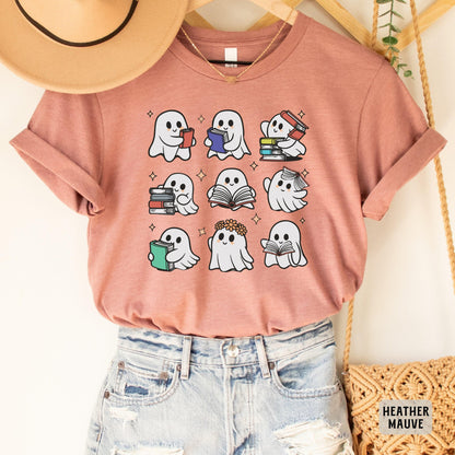 Teacher Ghost Halloween Shirt Librarian Halloween Shirt Cute Book Nerd Gift Halloween School Shirt