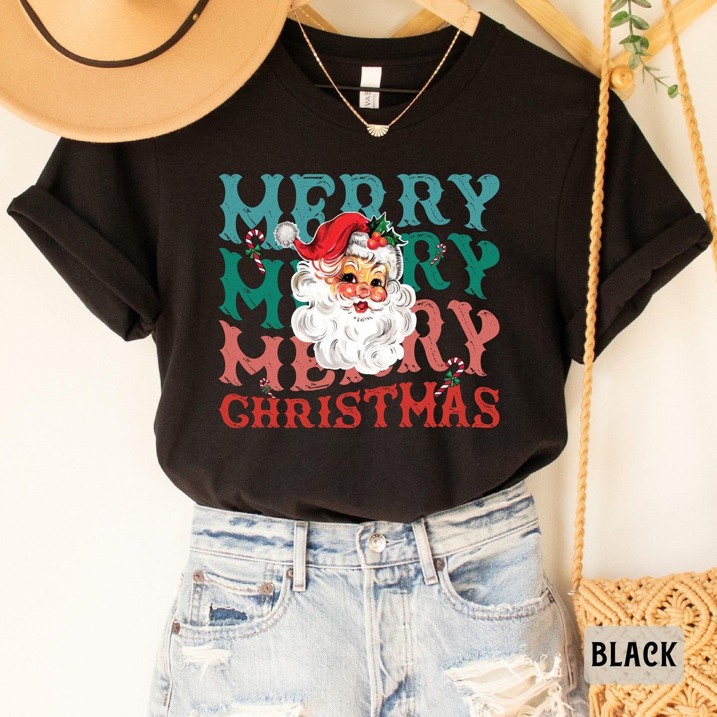Merry Christmas Shirt Santa Claus Shirt Christmas Family Shirt Women Christmas Gift Retro Holiday Shirt