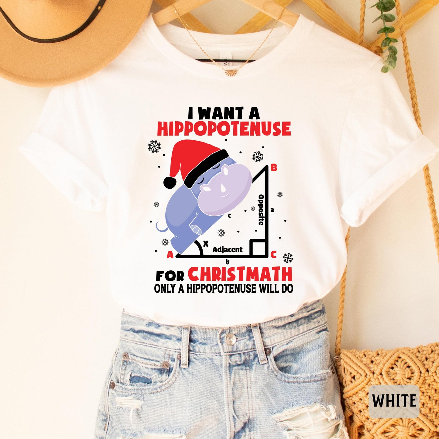 Funny Geometry Shirt I Want A Hippopotenuse For Christmas Shirt Hippo Santa Hat Shirt Christmas Math Teacher Gift