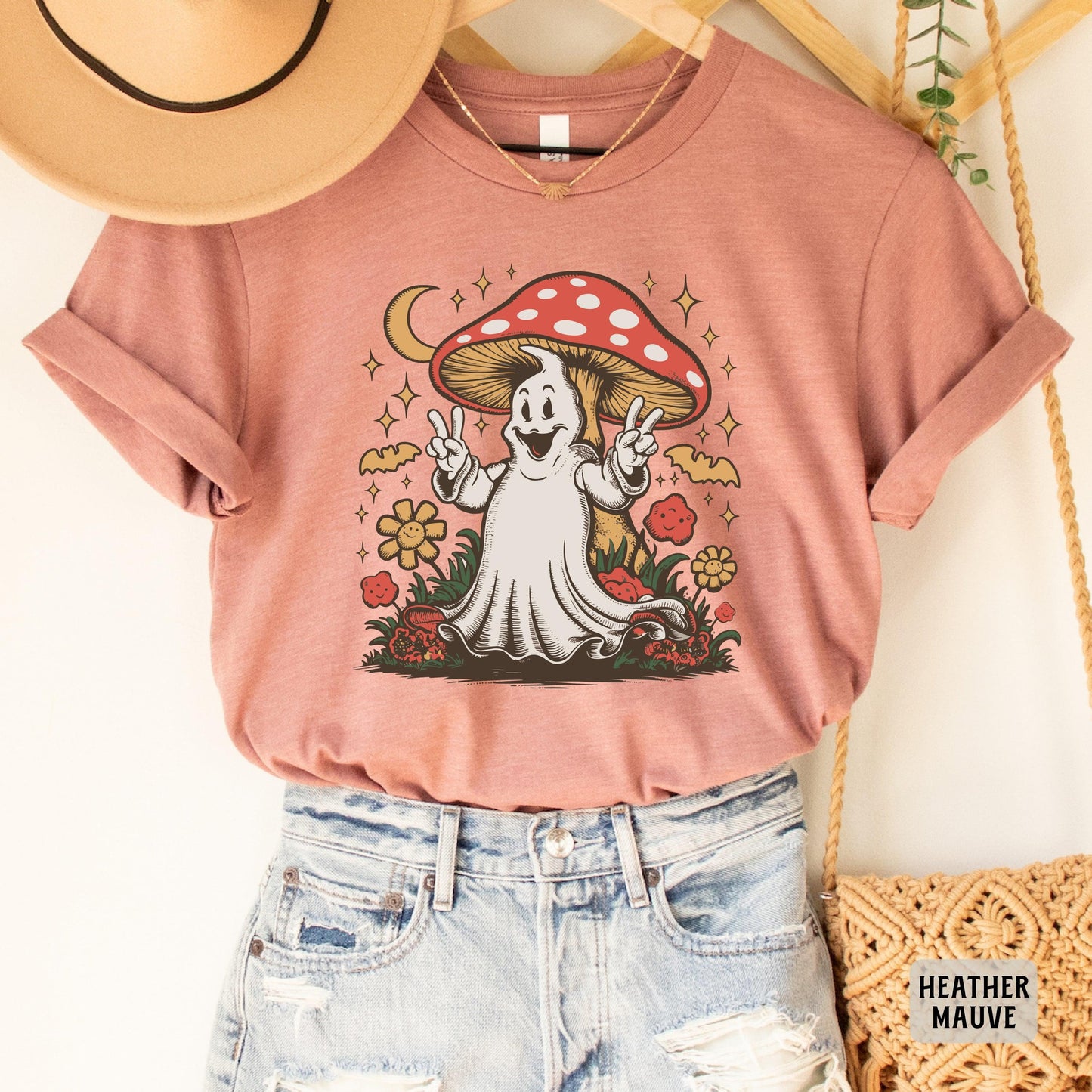 Magic Mushroom Shirt Women Halloween Shirt Ghost Mushroom ShirtFunny Fall Shirt Spooky Season Shirt