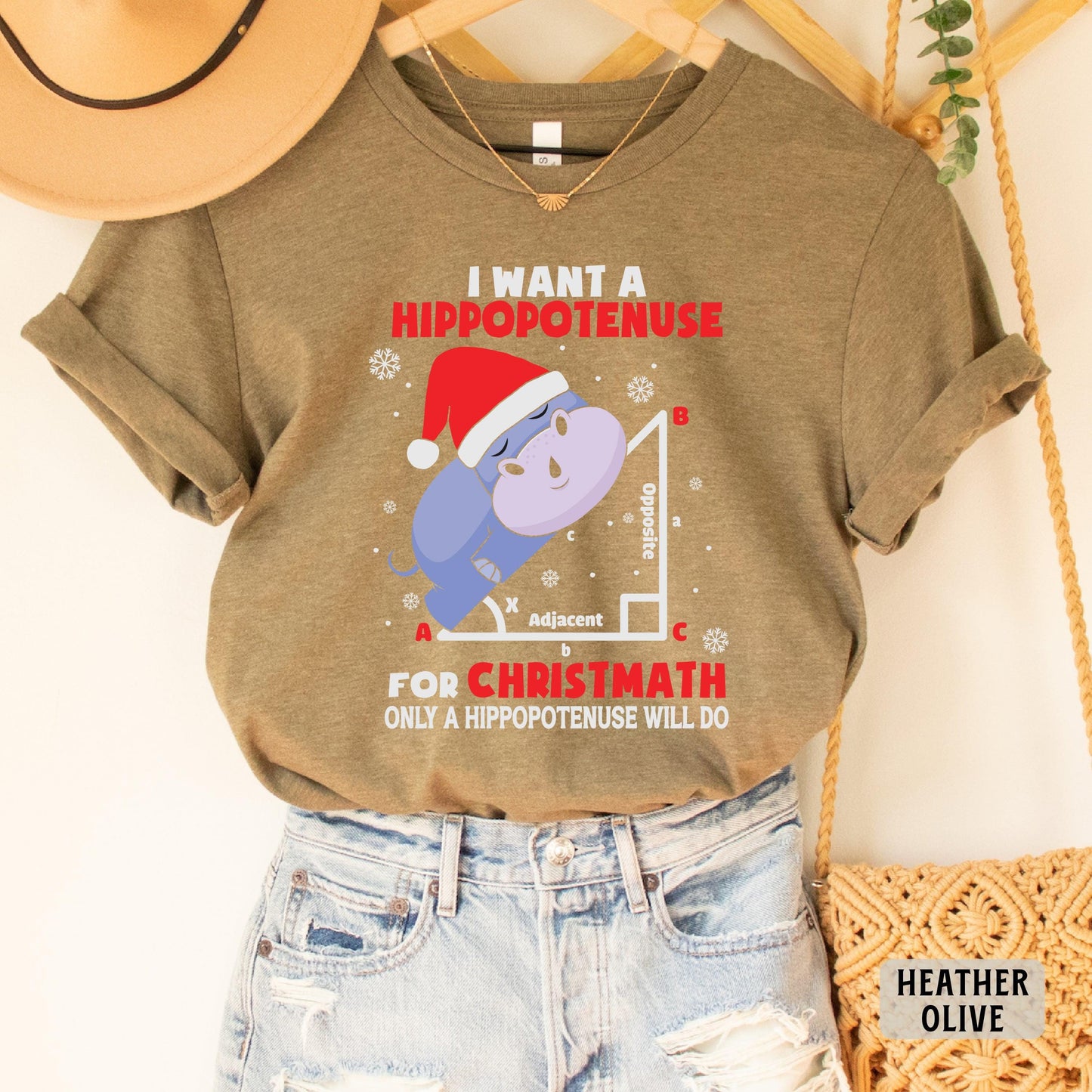 Funny Geometry Shirt I Want A Hippopotenuse For Christmas Shirt Hippo Santa Hat Shirt Christmas Math Teacher Gift