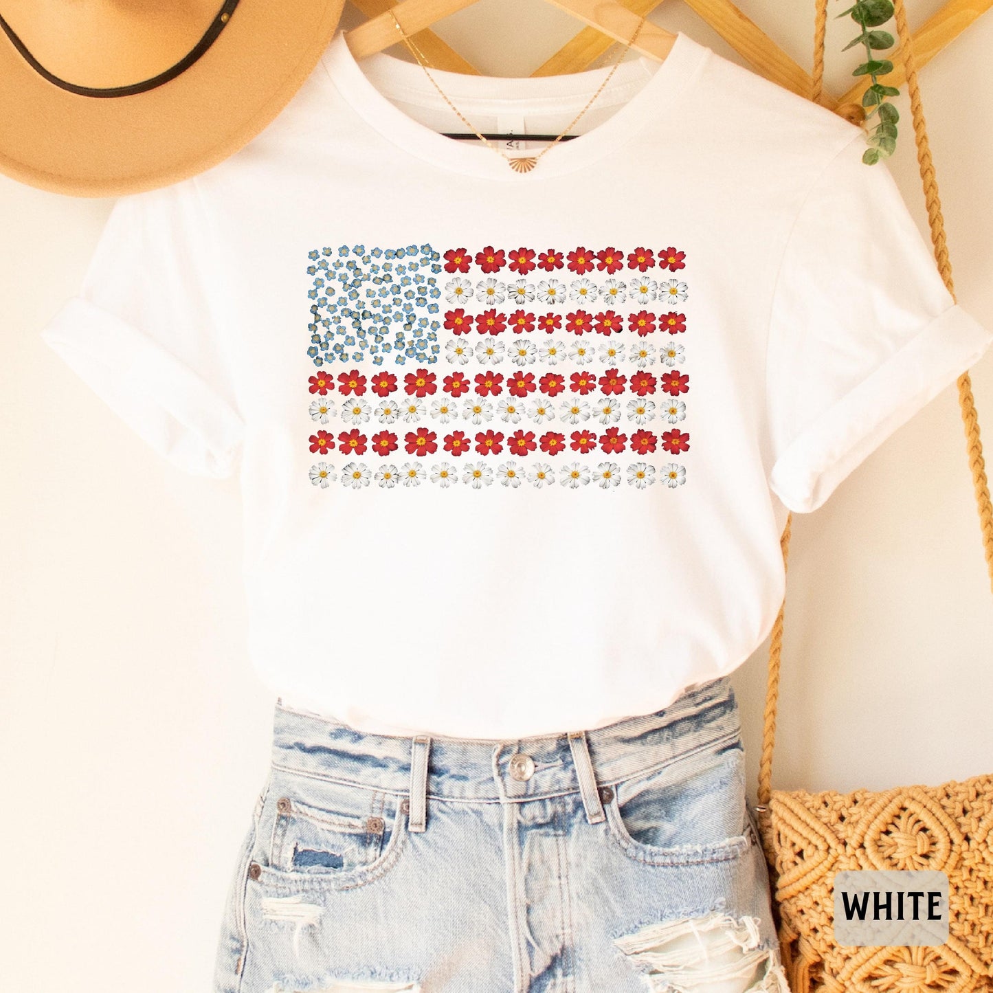 USA Flag Flower Shirt Daisy American Flag Shirt 4th of July Shirt Floral Flag Shirt Independence Day Shirt