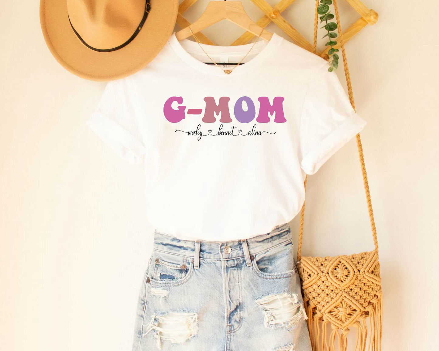 Custom G-Mom with Kids Names Shirt for Grandma