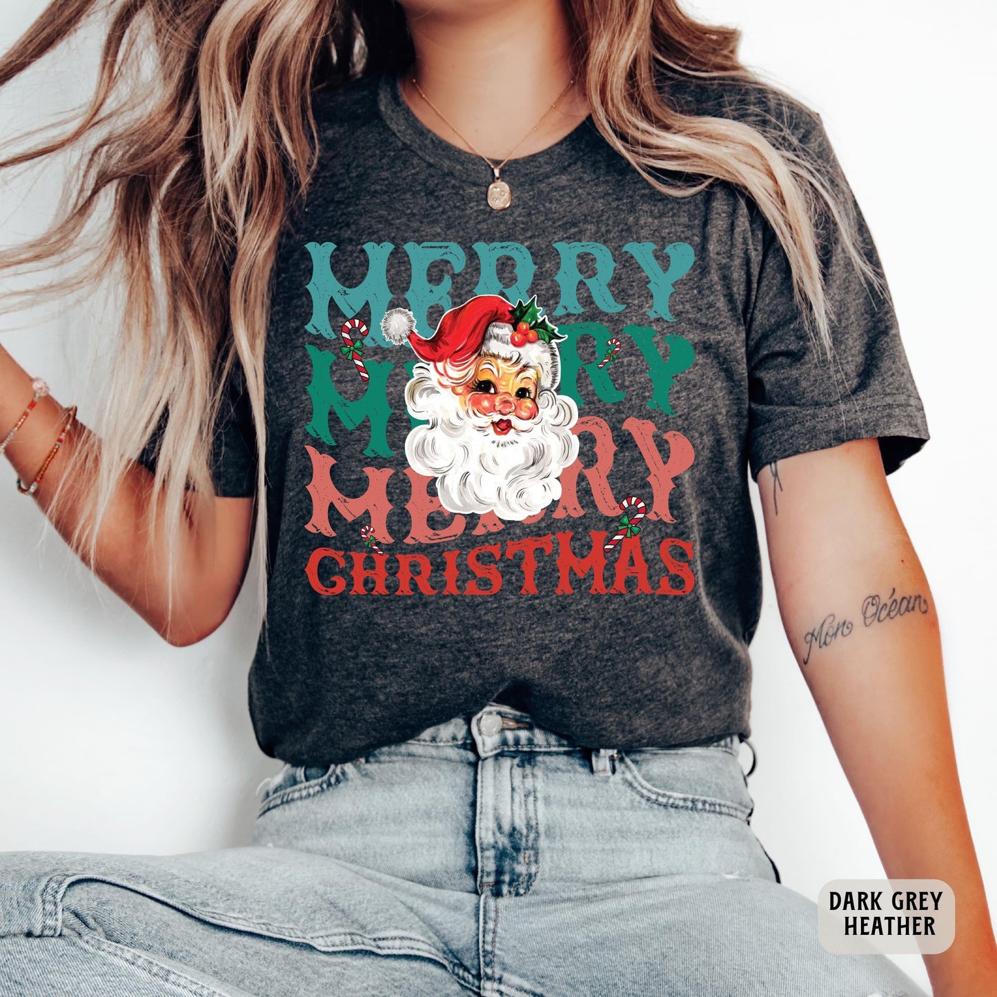 Merry Christmas Shirt Santa Claus Shirt Christmas Family Shirt Women Christmas Gift Retro Holiday Shirt