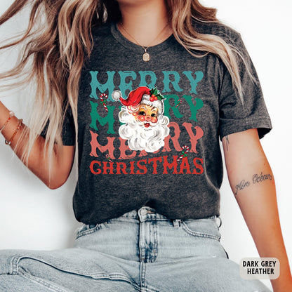 Merry Christmas Shirt Santa Claus Shirt Christmas Family Shirt Women Christmas Gift Retro Holiday Shirt