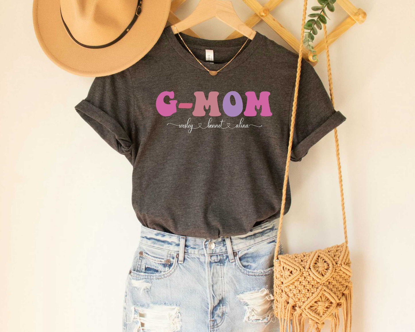 Custom G-Mom with Kids Names Shirt for Grandma