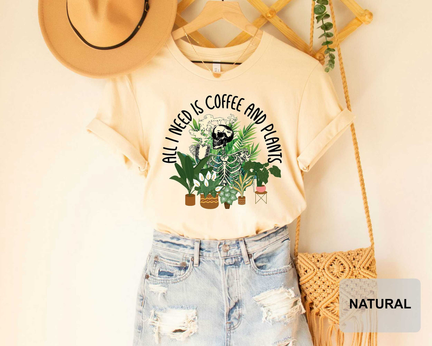 Coffee Addict Plant Lover Shirt All I Need Is Coffee And Plants Shirt Aesthetic Skeleton Shirt Houseplant Shirt