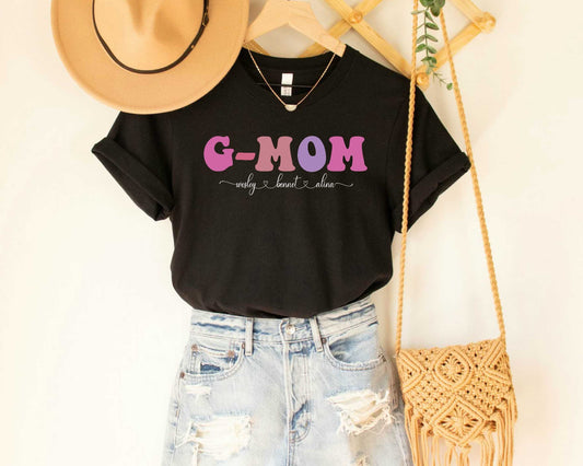 Custom G-Mom with Kids Names Shirt for Grandma