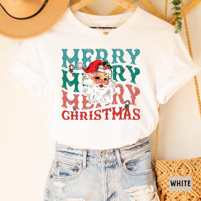 Merry Christmas Shirt Santa Claus Shirt Christmas Family Shirt Women Christmas Gift Retro Holiday Shirt