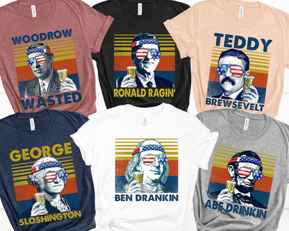 Funny 4th of July Drinking Presidents Shirt: Patriotic Party Tee