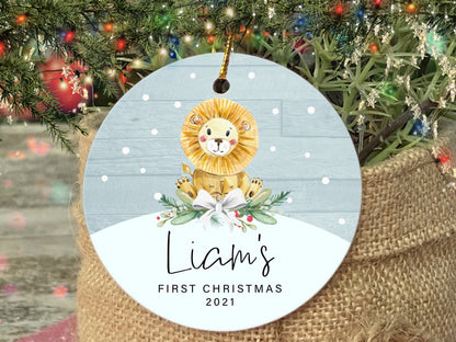 Personalized Baby's First Christmas Ornament, Watercolor Elephant, Custom Name