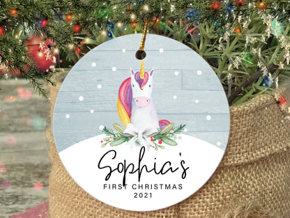 Personalized Baby's First Christmas Ornament, Watercolor Elephant, Custom Name