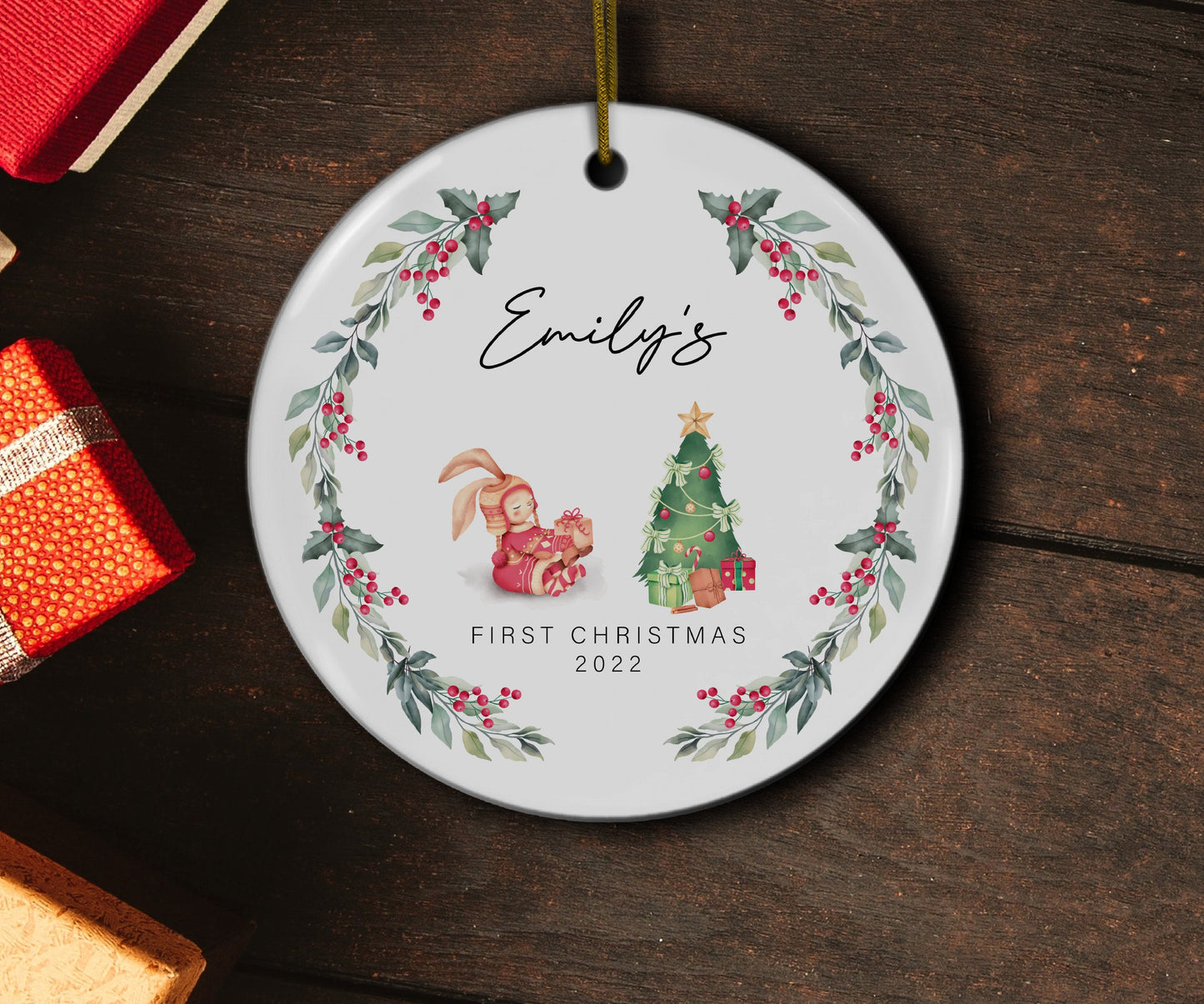 Personalized Baby's First Christmas Ornament 2023, Custom Rabbit Ornament