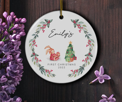 Personalized Baby's First Christmas Ornament 2023, Custom Rabbit Ornament