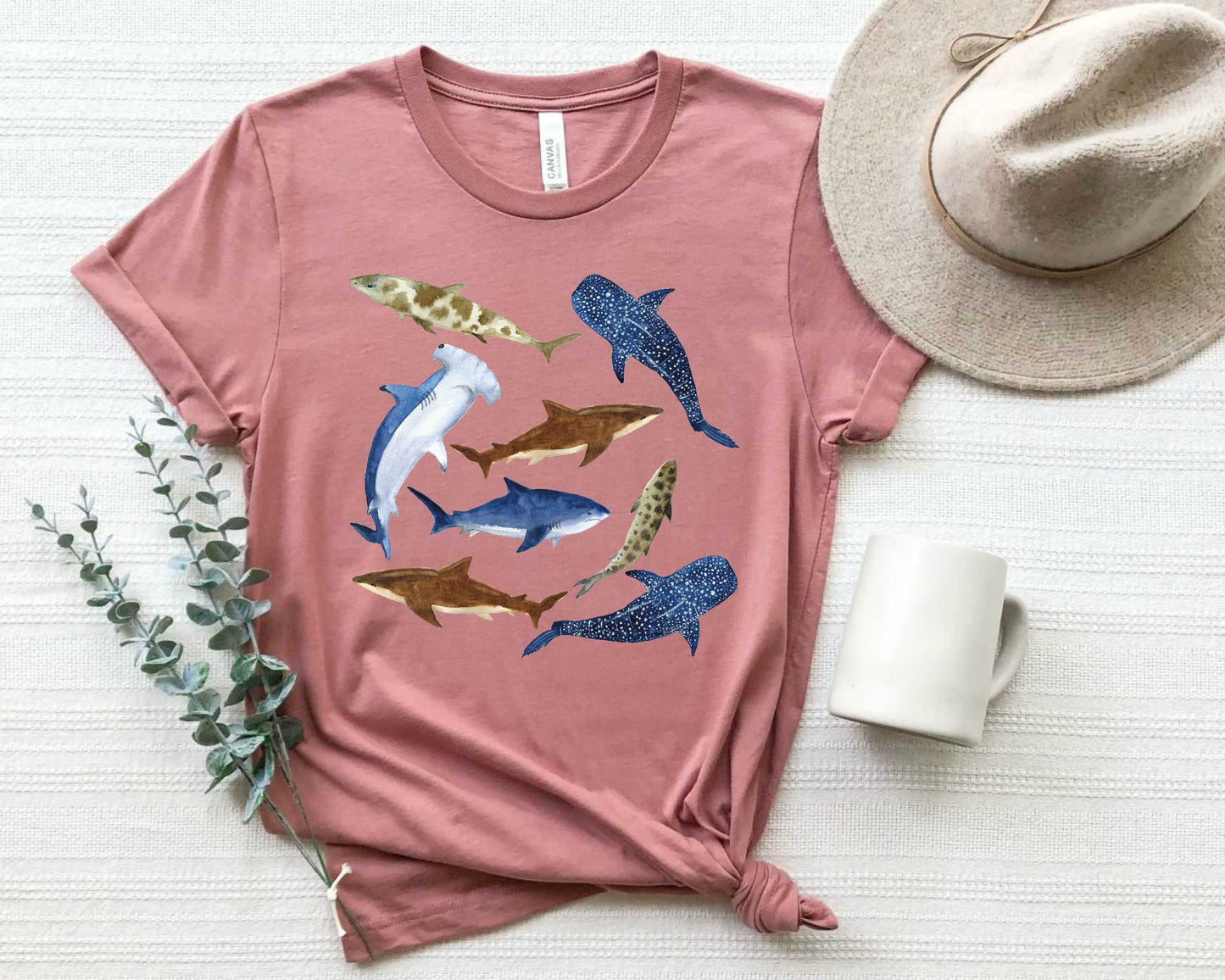 Shark Lover Shirt, Watercolor Sharks, Ocean Beach Party Gift