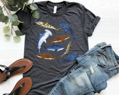 Shark Lover Shirt, Watercolor Sharks, Ocean Beach Party Gift