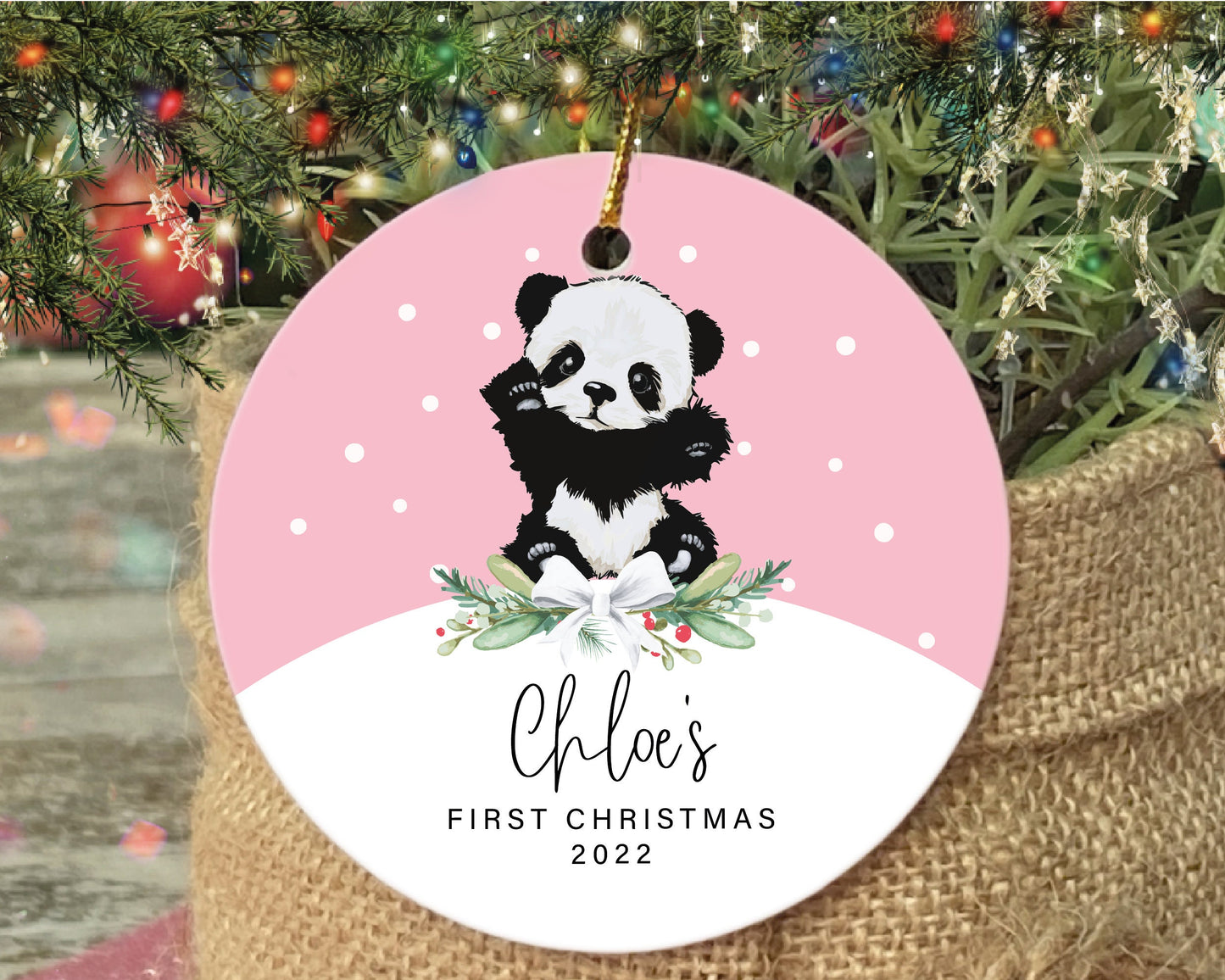 Personalized Baby Girl First Christmas Giraffe Porcelain Ornament