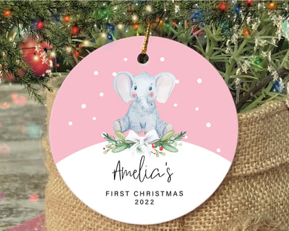 Personalized Baby Girl First Christmas Giraffe Porcelain Ornament