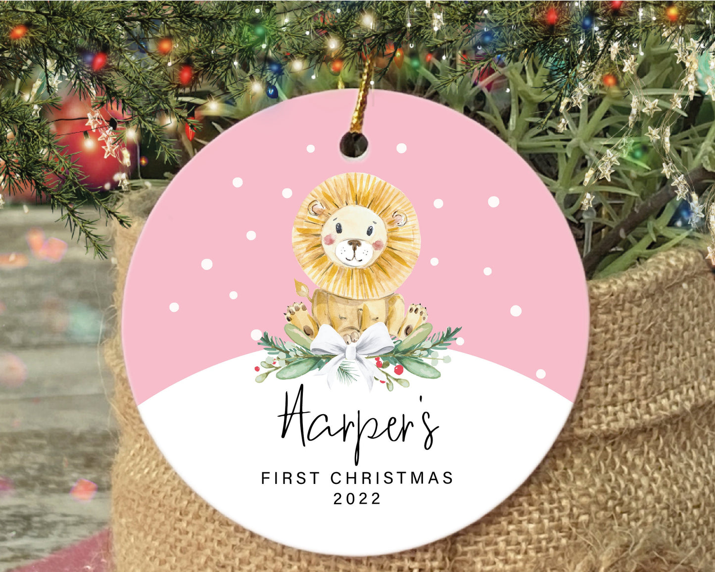 Personalized Baby Girl First Christmas Giraffe Porcelain Ornament