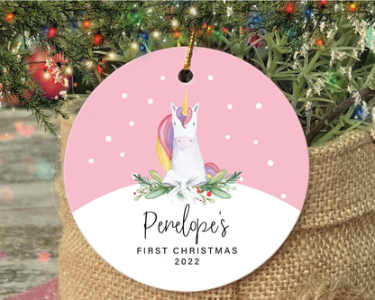 Personalized Baby Girl First Christmas Giraffe Porcelain Ornament