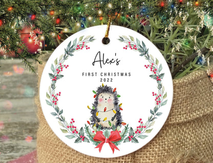 Personalized Hedgehog Baby's First Christmas Ornament