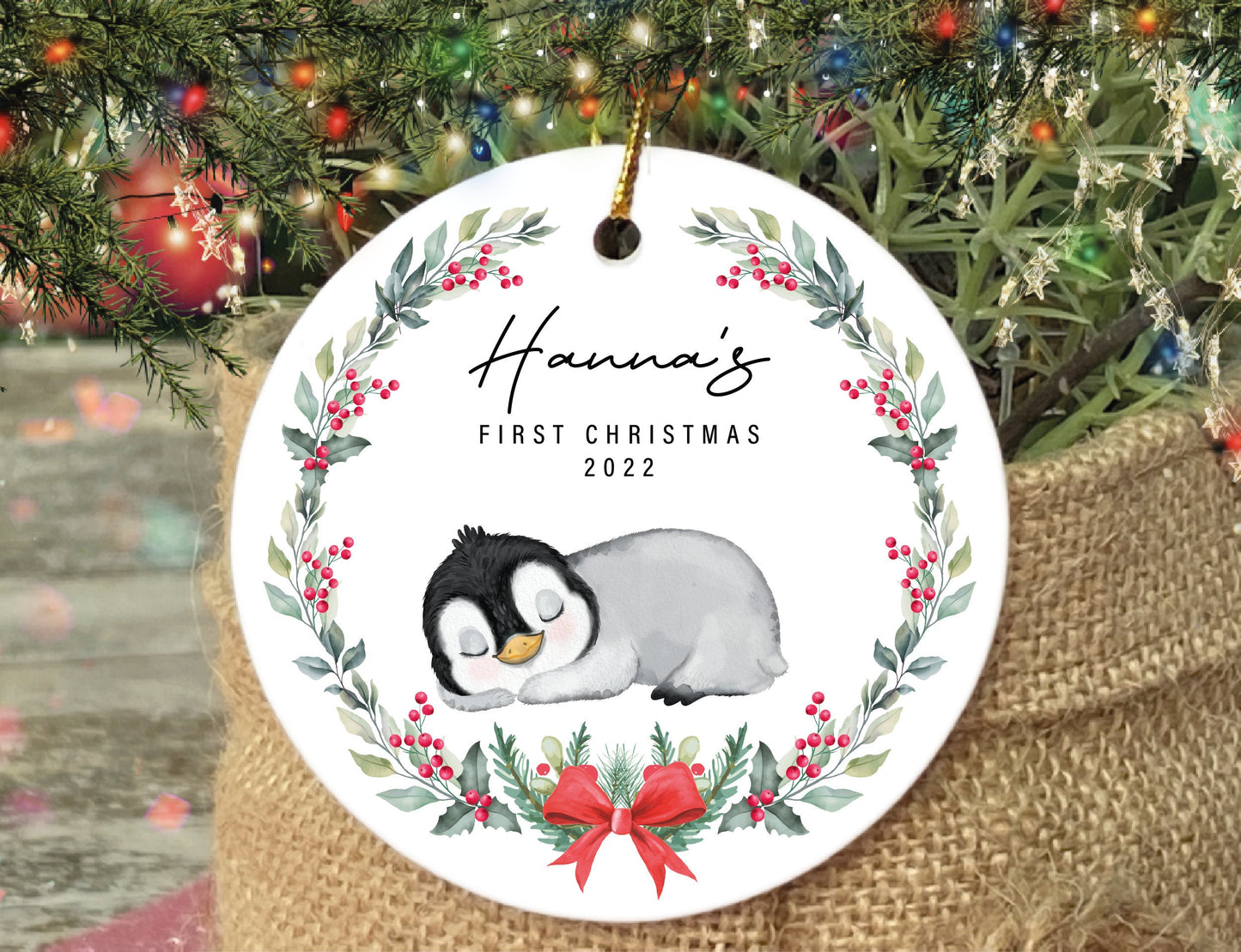 Personalized Penguin Baby's First Christmas Ornament