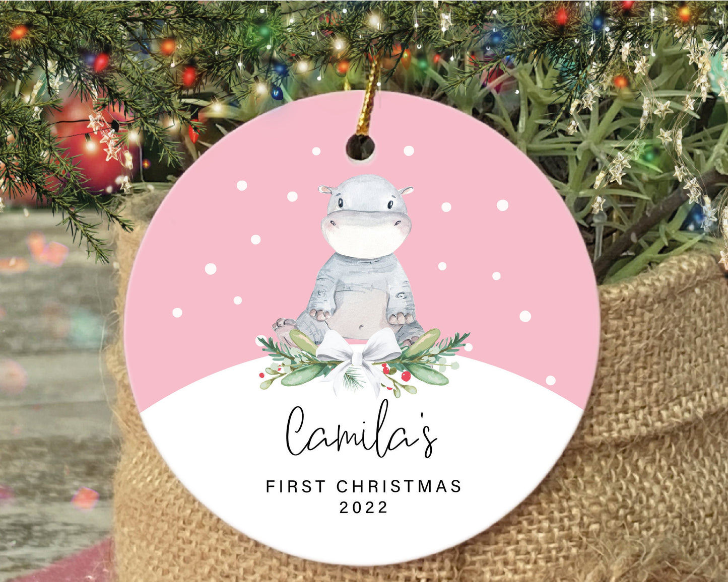 Personalized Baby Girl First Christmas Giraffe Porcelain Ornament