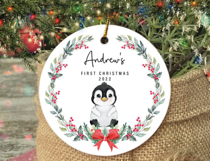 Personalized Penguin Baby's First Christmas Ornament