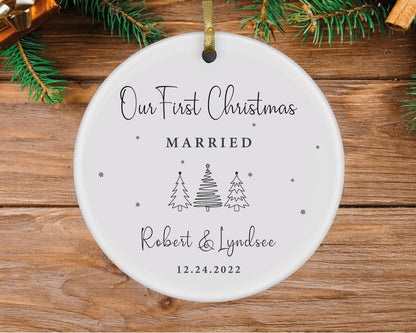 Personalized First Christmas Married Ornament, Newlywed Gift