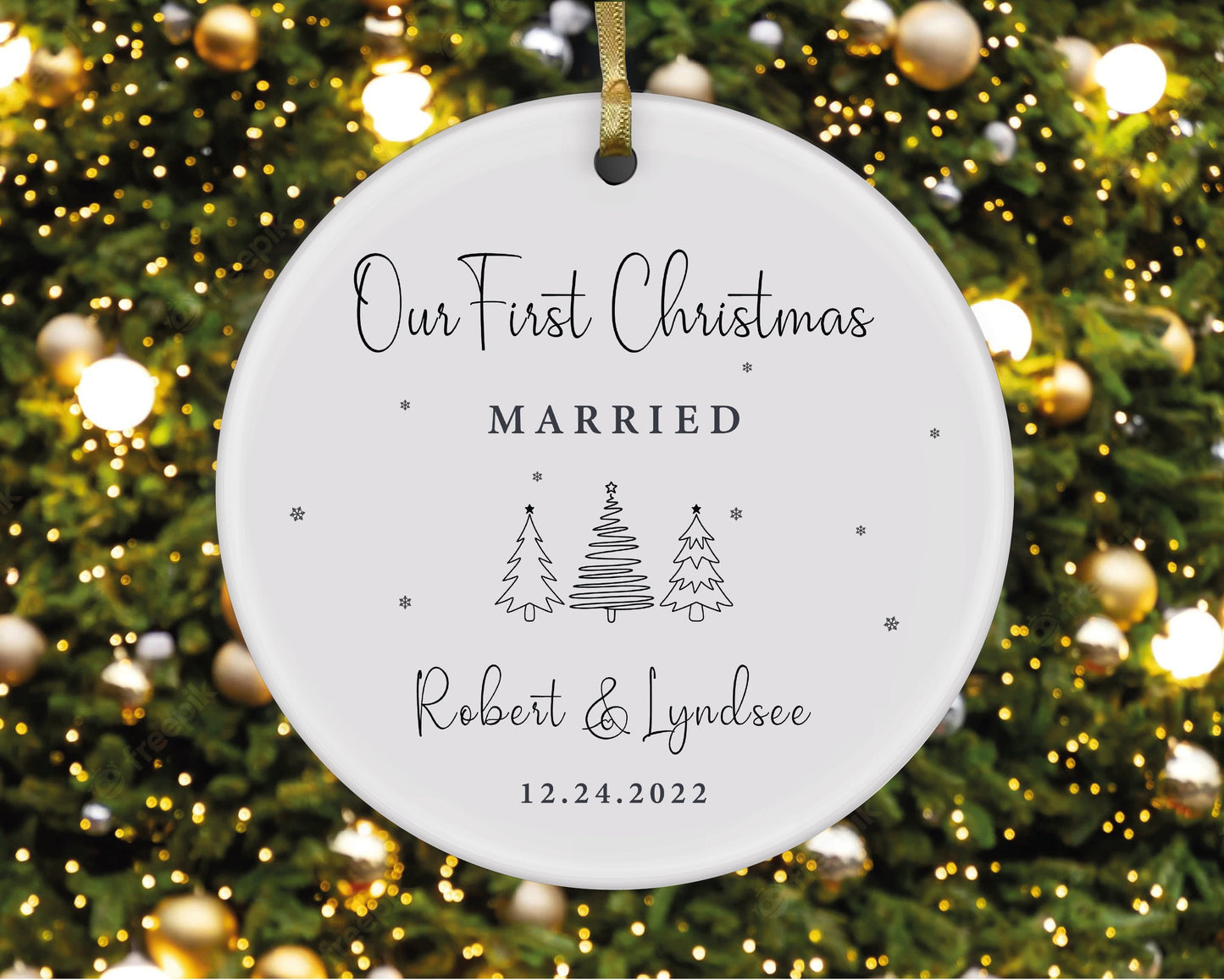 Personalized First Christmas Married Ornament, Newlywed Gift