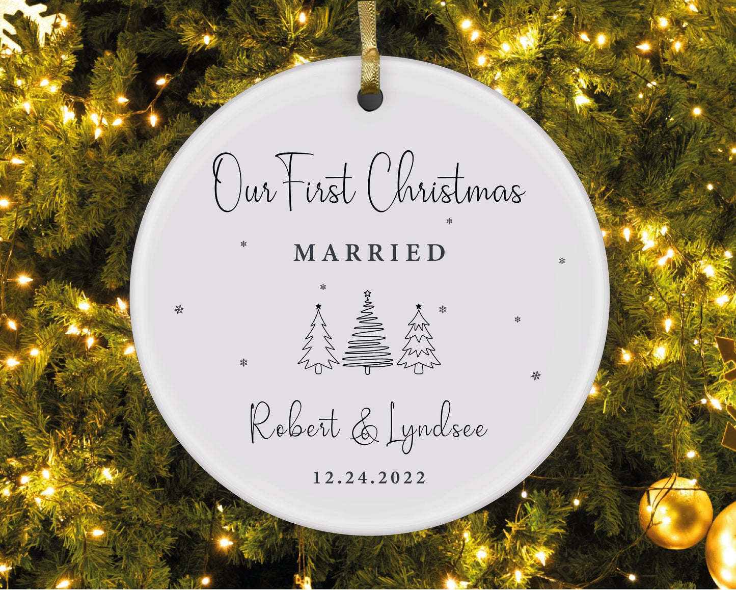 Personalized First Christmas Married Ornament, Newlywed Gift