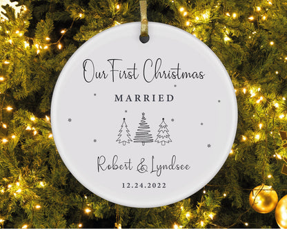 Personalized First Christmas Married Ornament, Newlywed Gift