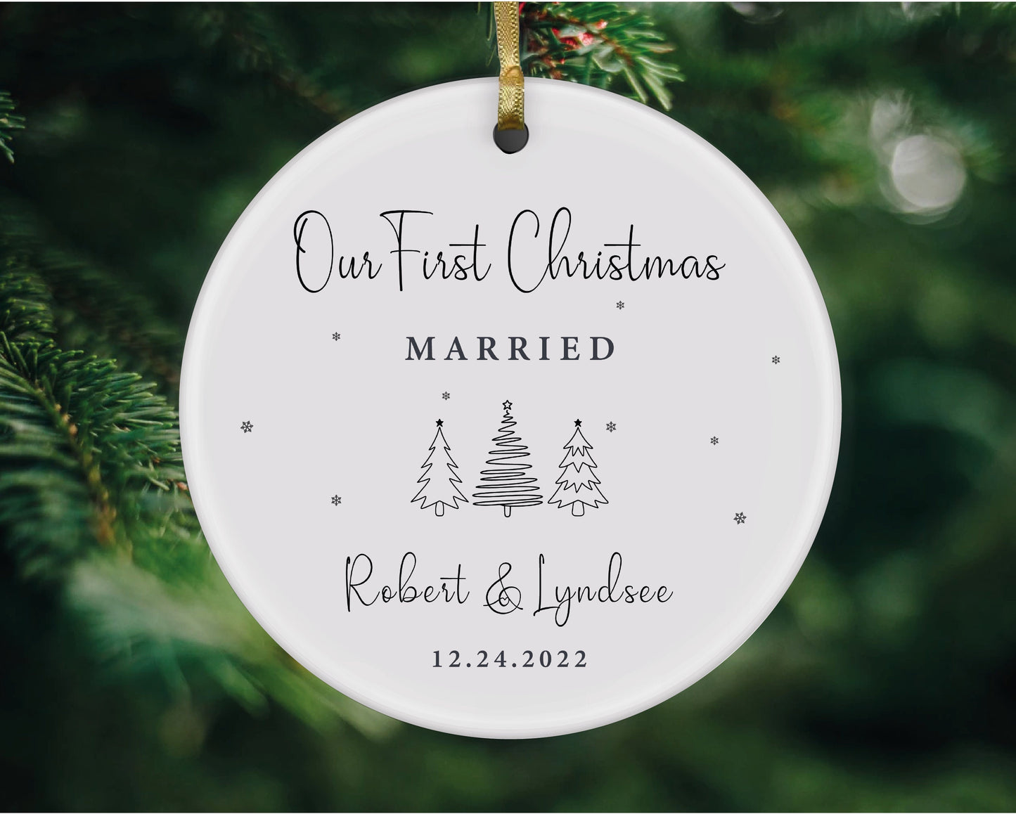 Personalized First Christmas Married Ornament, Newlywed Gift